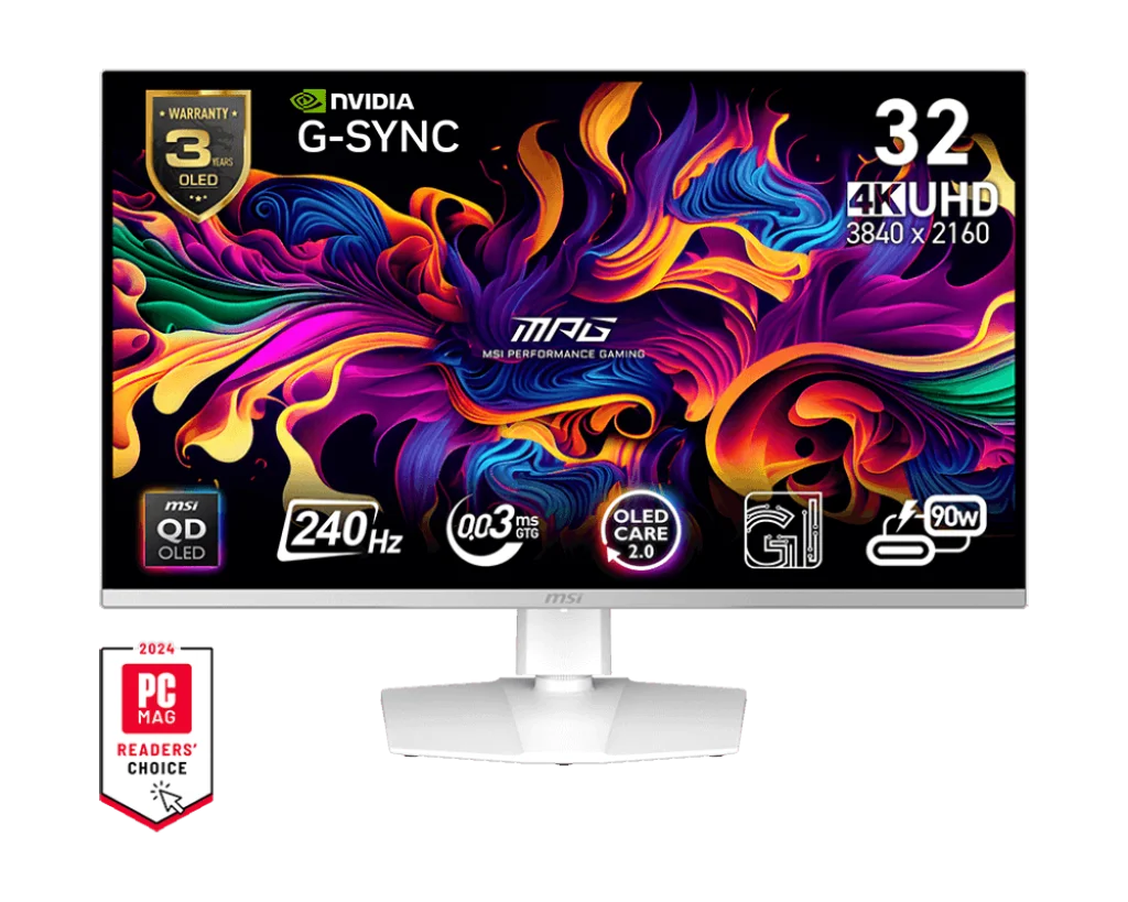 MSI MPG 321URXW QD-OLED 32″, 240HZ , 4K UHD, Gaming Monitor, White