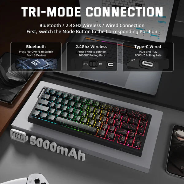 ATTACK SHARK X68 PRO HE MAGNETIC TRI MODE RGB MECHANICAL KB BLK CONTOUR