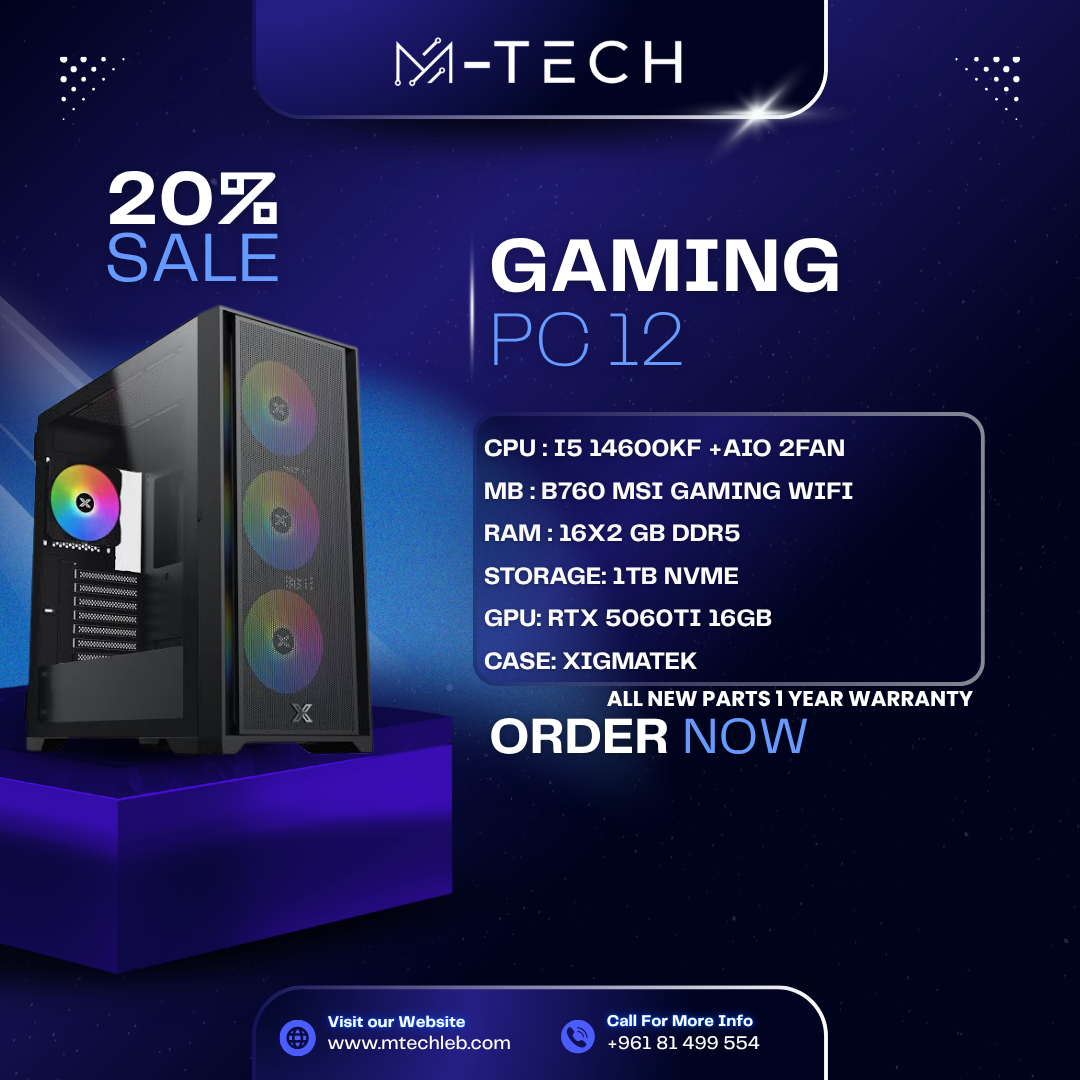 PC Offer 12 - Intel Core i5-14600KF | RTX 5060 Ti 16GB | 32GB DDR5 | 1TB NVMe SSD | Liquid Cooling