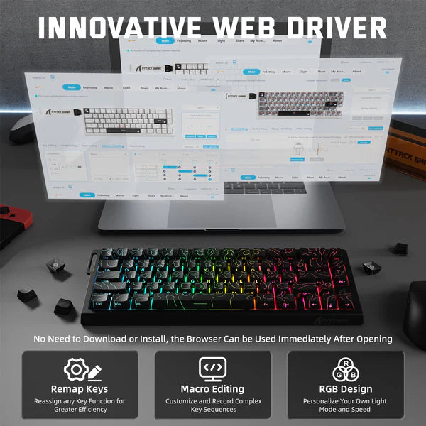 ATTACK SHARK X68 PRO HE MAGNETIC TRI MODE RGB MECHANICAL KB BLK CONTOUR