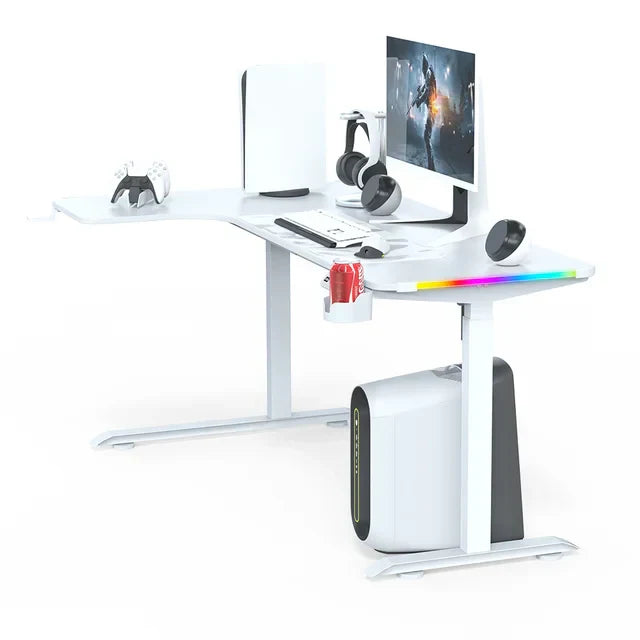 L-Shaped RGB Gaming Desk with Cup & Headset Holder 160CM- White