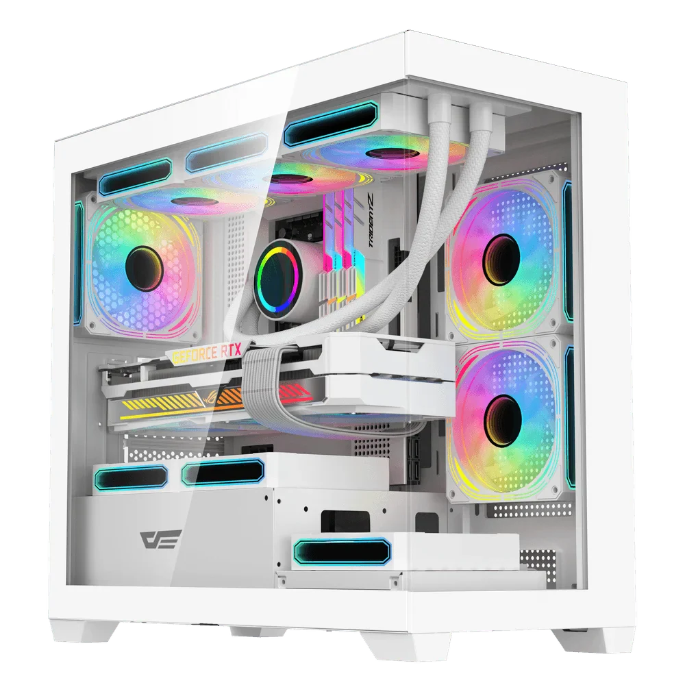 DarkFlash DS900M M-ATX PC Case, With 3 ARGB Fans, WHITE