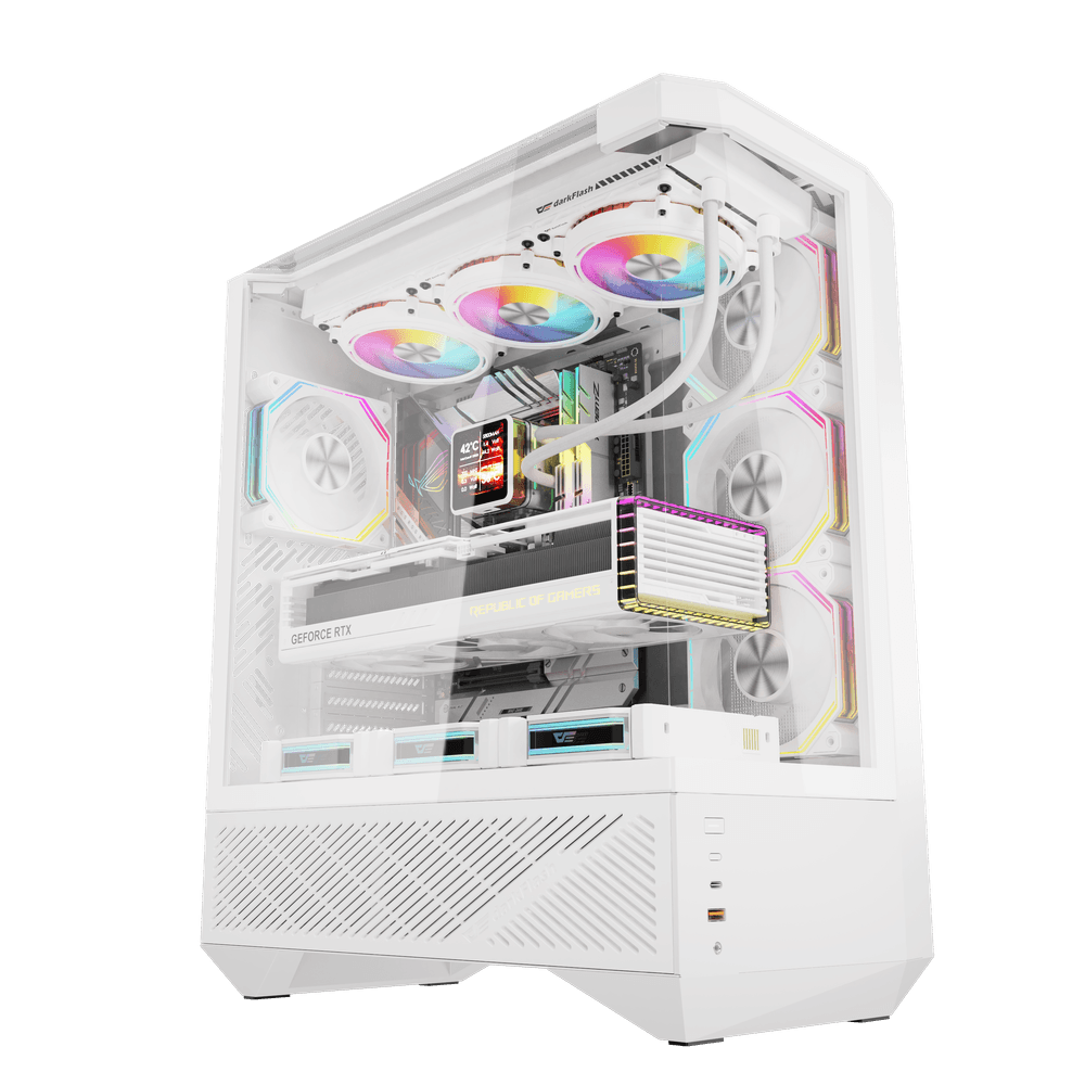 DarkFlash DY460 ATX PC Case, With 4 ARGB Fans, WHITE