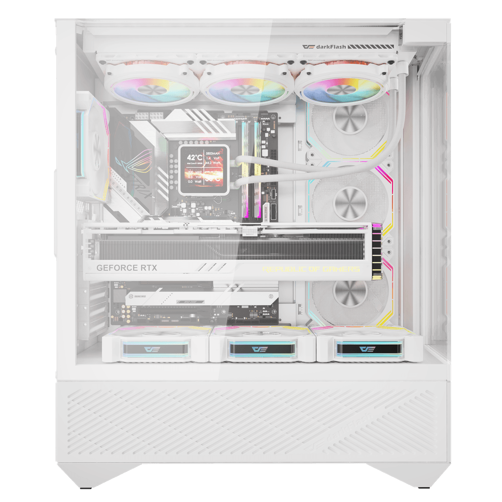 DarkFlash DY460 ATX PC Case, With 4 ARGB Fans, WHITE