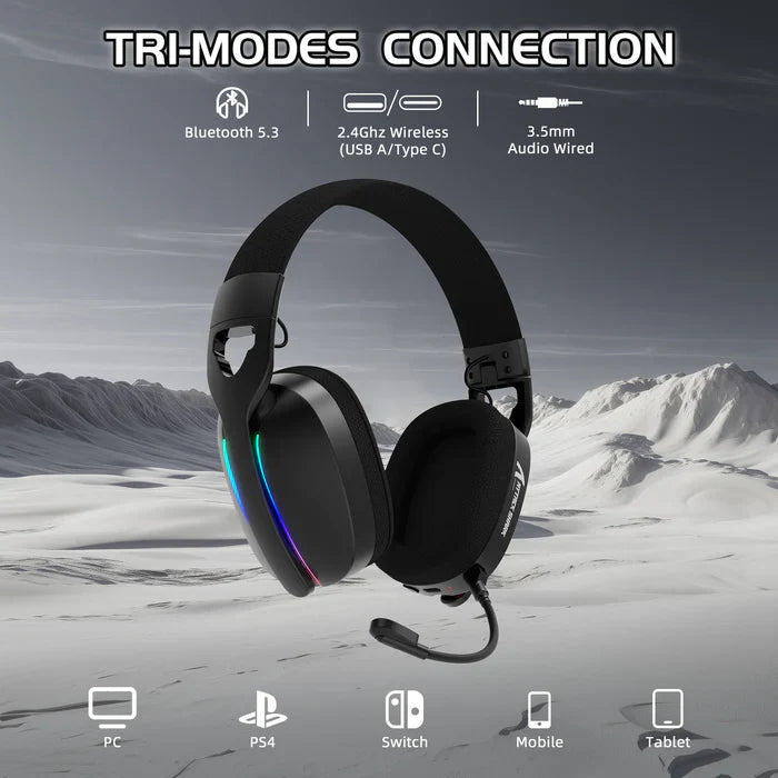 ATTACK SHARK L90 Foldable RGB Ultra-Light Tri-Mode Gaming Headset - Black
