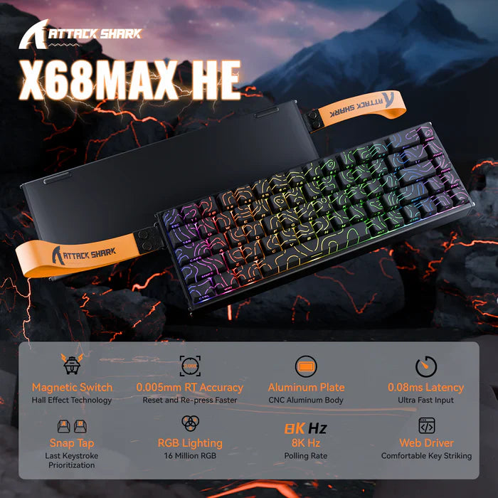 ATTACK SHARK X68MAX HE Rapid Trigger Aluminum Keyboard Magnetic Switch - Black Contour