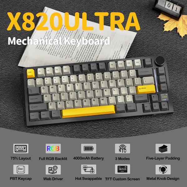 ATTACK SHARK X820Ultra RGB Tri-mode Mechanical Keyboard - MOONNIGHT