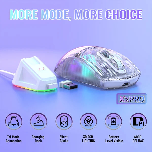 ATTACK SHARK X2PRO Wireless Gaming Mouse with Charging Dock - WHITE