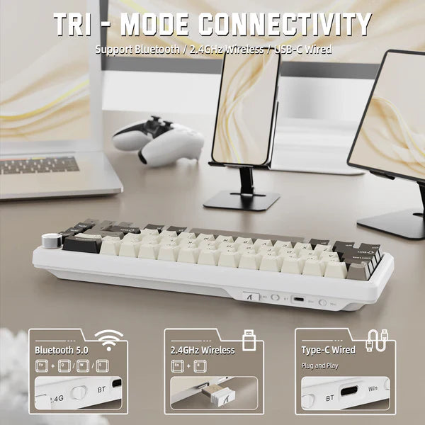 ATTACK SHARK X66 Wireless Mechanical Keyboard with Side Printed PBT Keycaps| CHEESEWHITE