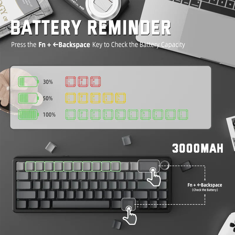 Attack Shark X66 Mechanical Keyboard – 66 Keys, Tri-Mode Wireless, Strawberry Switches, RGB, Gasket Mount, Hot-Swappable, PBT Keycaps |MOONLIGHT
