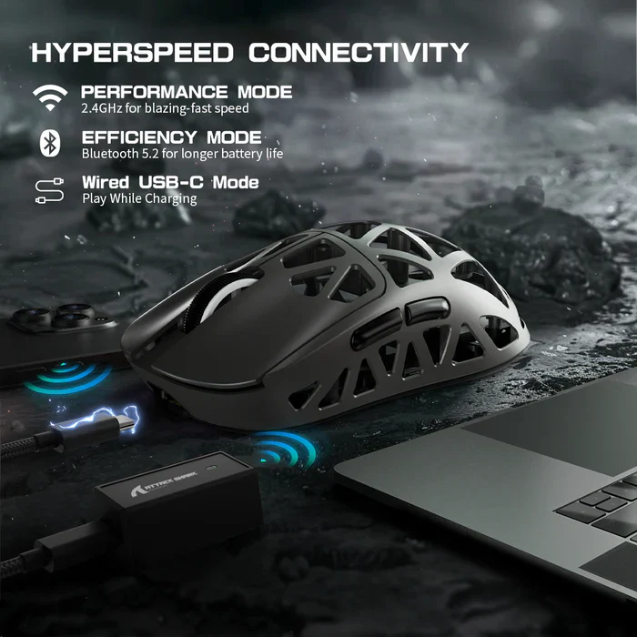 ATTACK SHARK R2 Magnesium Alloy PAW3950 Gaming Mouse 8K (Not Include the Charging Dock) - Silver Grey