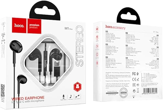 Hoco M1 Max - Crystal Wire-Controlled Digital Earphones With Microphone, Plug: Type-C - Black