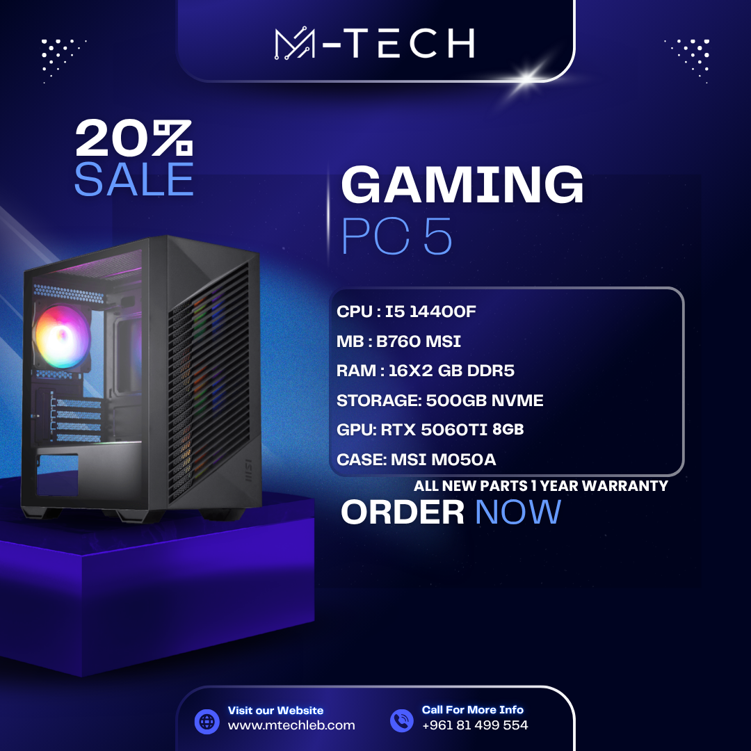 PC Offer 5 - Intel Core i5-14400F | RTX 5060 Ti 8GB | 32GB DDR5 | 500GB NVMe SSD