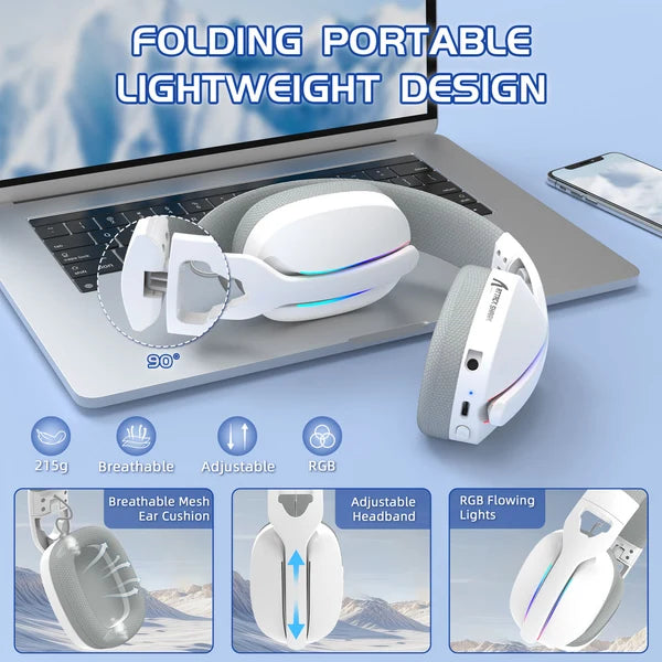 ATTACK SHARK L90 Foldable RGB Ultra-Light Tri-Mode Gaming Headset - WHITE