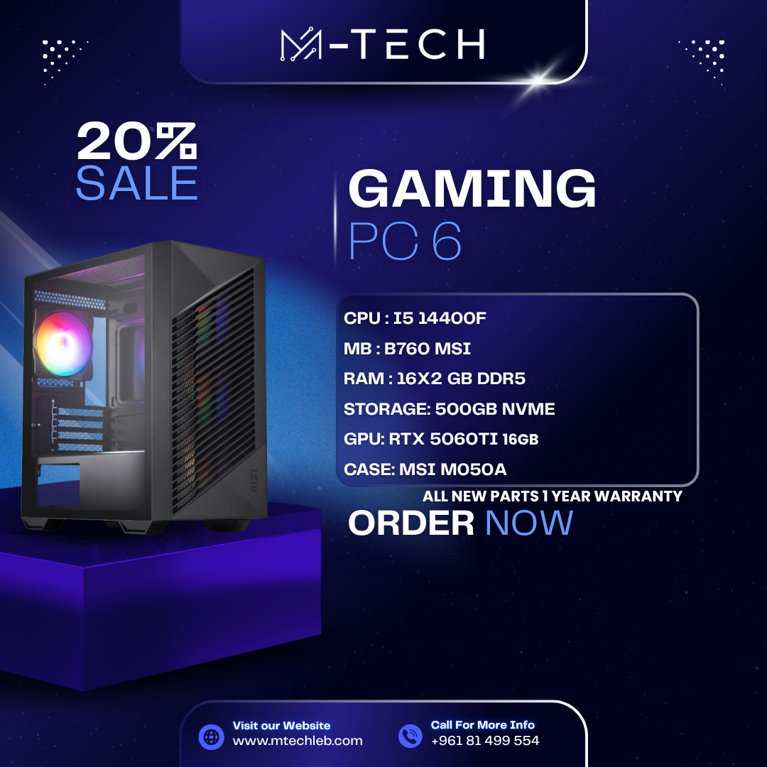 PC Offer 6 - Intel Core i5-14400F | RTX 5060 Ti 16GB | 32GB DDR5 | 500GB NVMe SSD