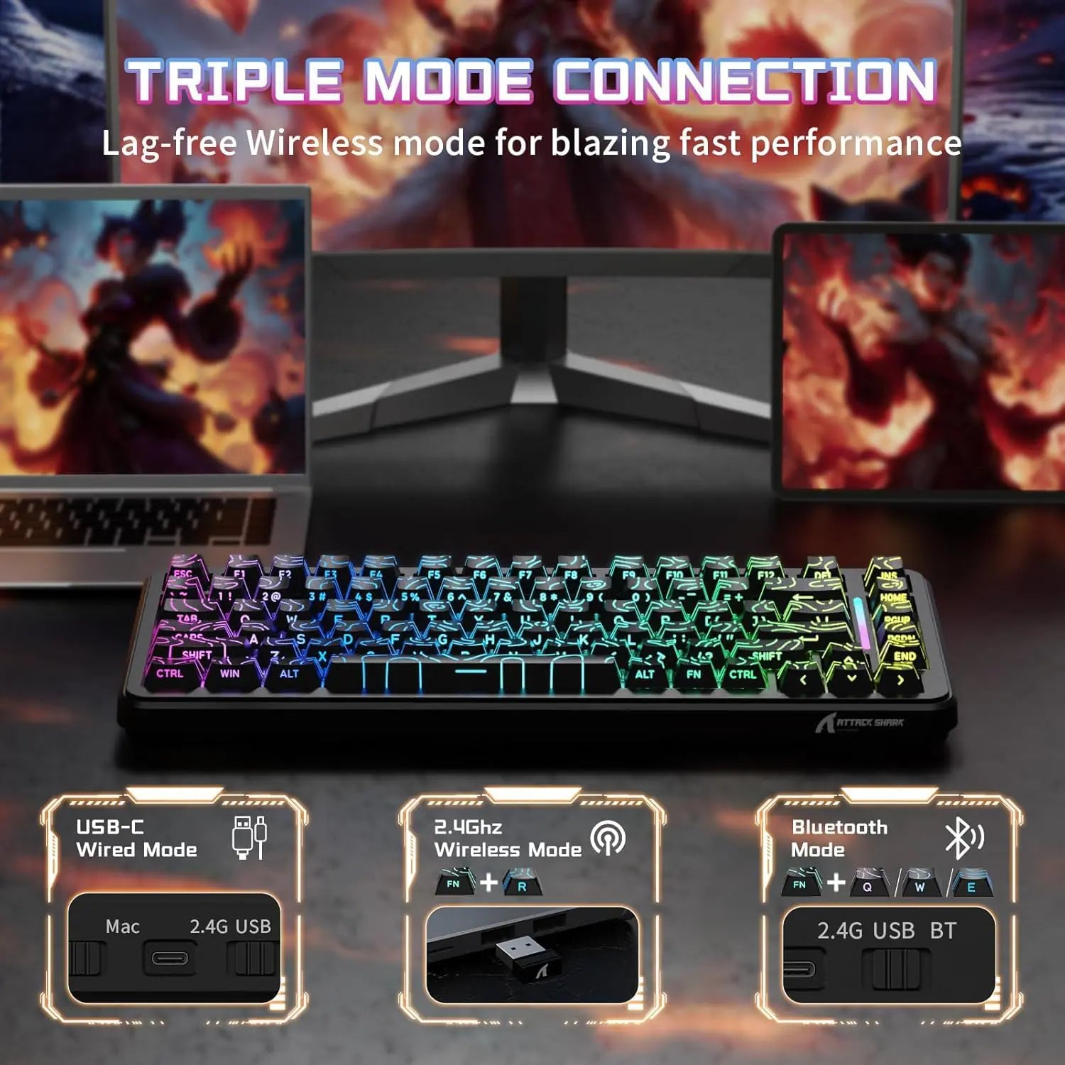 Attack Shark X82 PRO HE Wireless Gaming Keyboard – Magnetic Switch, Tri-Mode, RGB Backlight,|WHITE