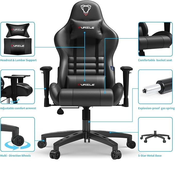 Furgle Gaming Chair | Racing Style High-Back - White