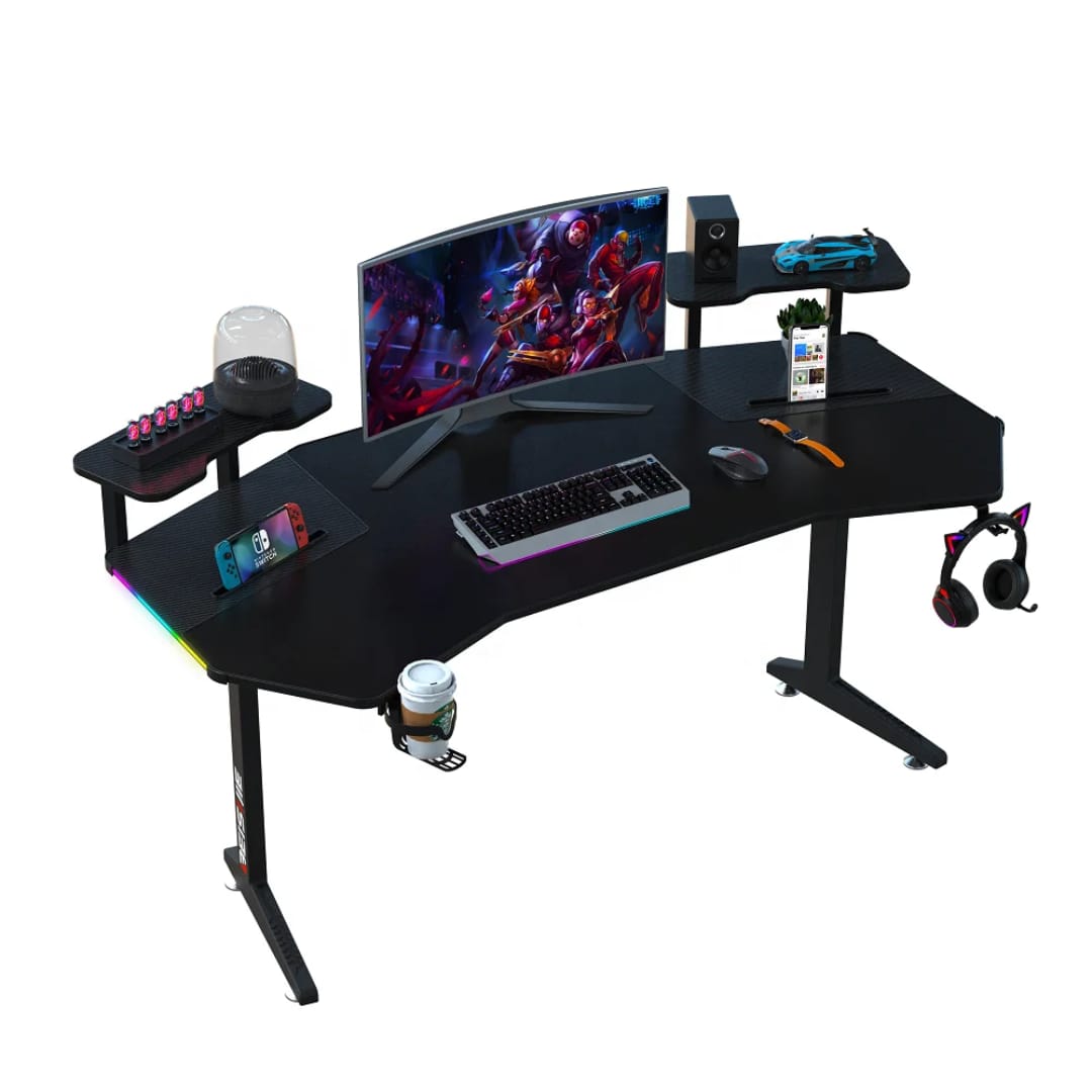 V7 Wing Shaped RGB Gaming Desk 160cm Fixed - BLACK