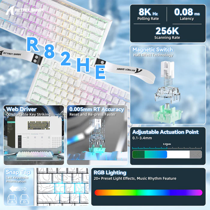 ATTACK SHARK R82 HE Rapid Trigger Keyboard Magnetic Switch - White Contour