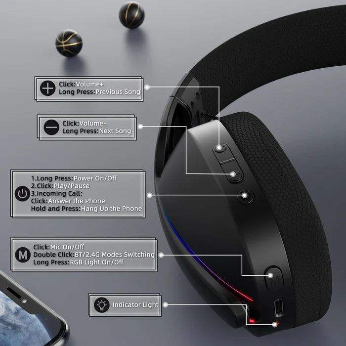 ATTACK SHARK L90 Foldable RGB Ultra-Light Tri-Mode Gaming Headset - Black