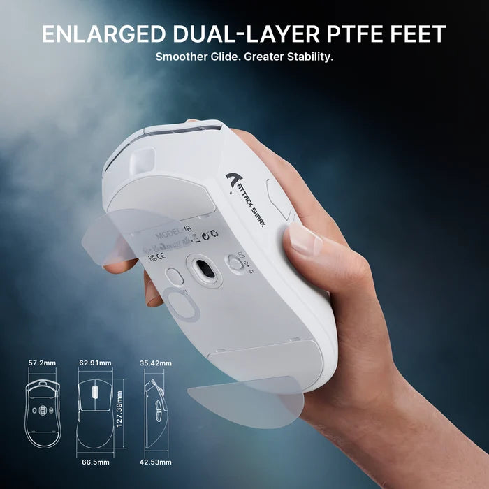 ATTACK SHARK V8 Ultra-Light Ergonomic Wireless Gaming Mouse - White