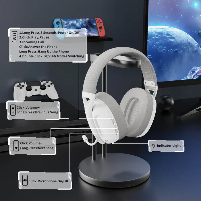 ATTACK SHARK L80 Ultra-Light Tri-Mode Gaming Headset - White