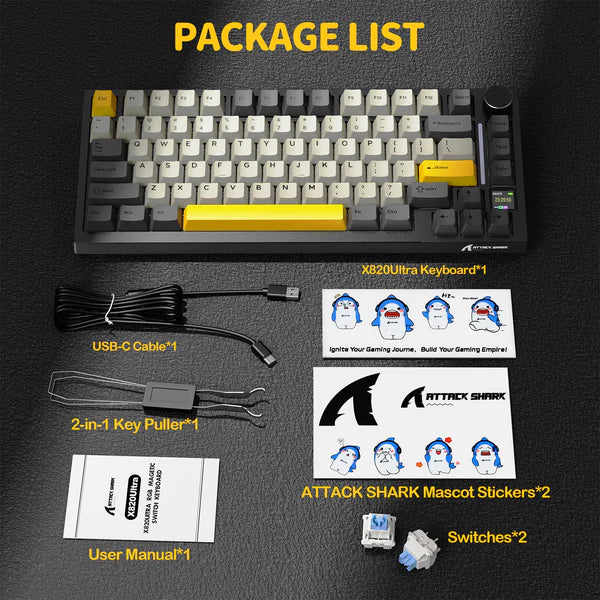 ATTACK SHARK X820Ultra RGB Tri-mode Mechanical Keyboard - WHITE CONTOUR