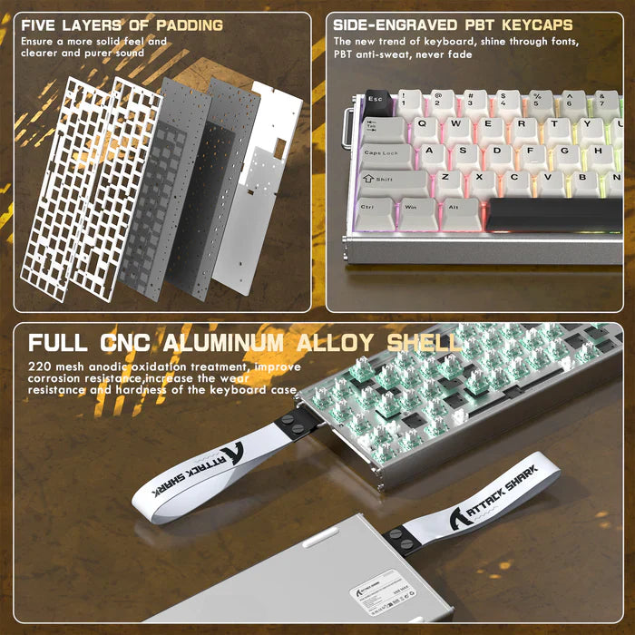 ATTACK SHARK X68MAX HE Keyboard Magnetic Switch with C01Ultra RGB Coiled Cable - Starlight White