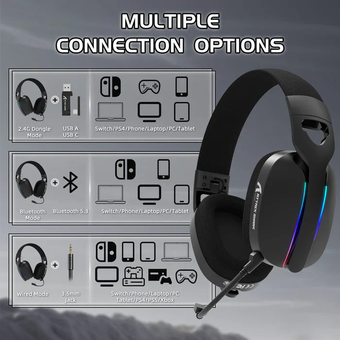 ATTACK SHARK L90 Foldable RGB Ultra-Light Tri-Mode Gaming Headset - Black