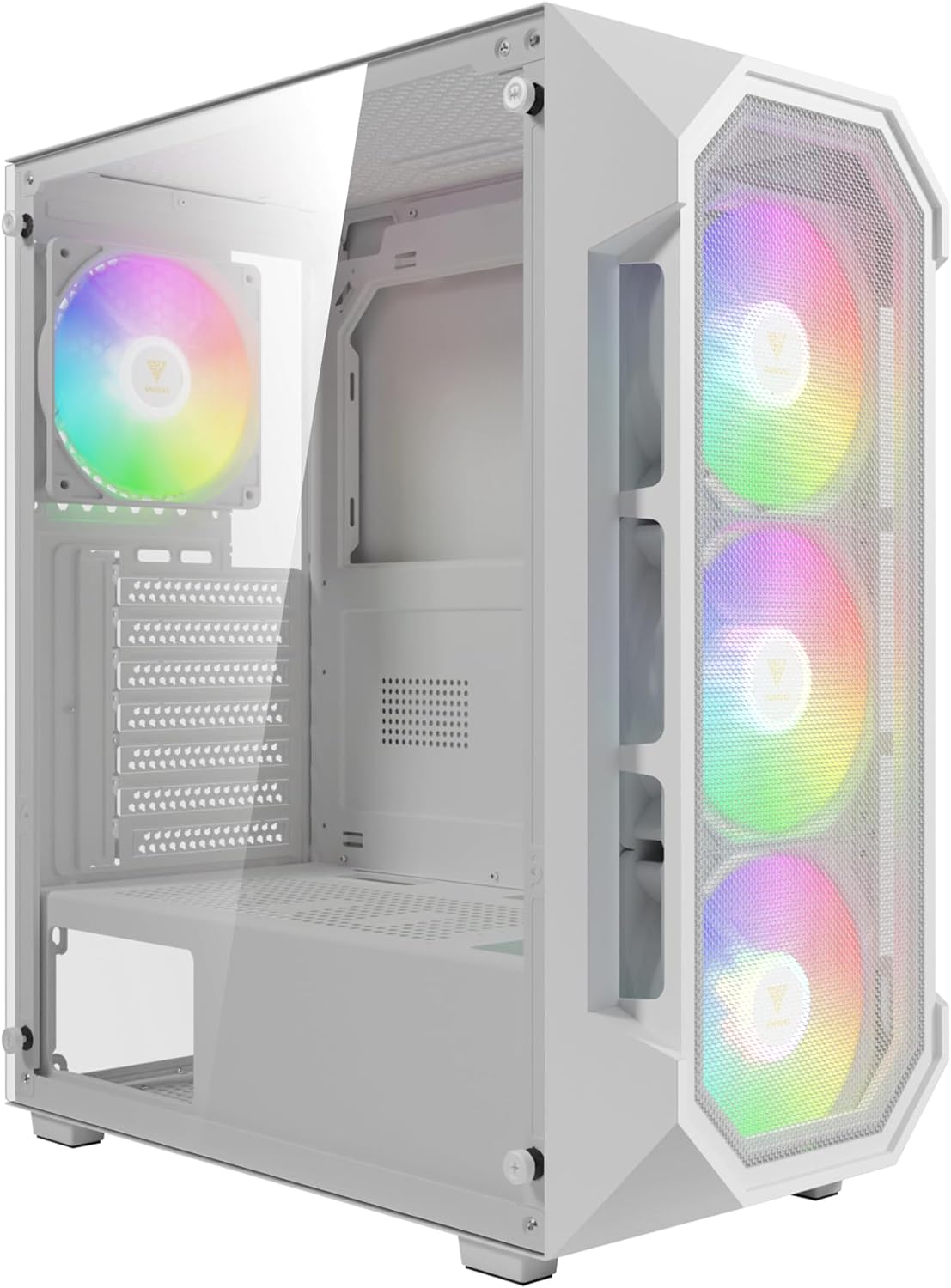 GAMDIAS AURA GC1 ELITE , Mesh RGB Mid-tower GAMING CASE , 4 Built-in 120mm RGB Fans - White