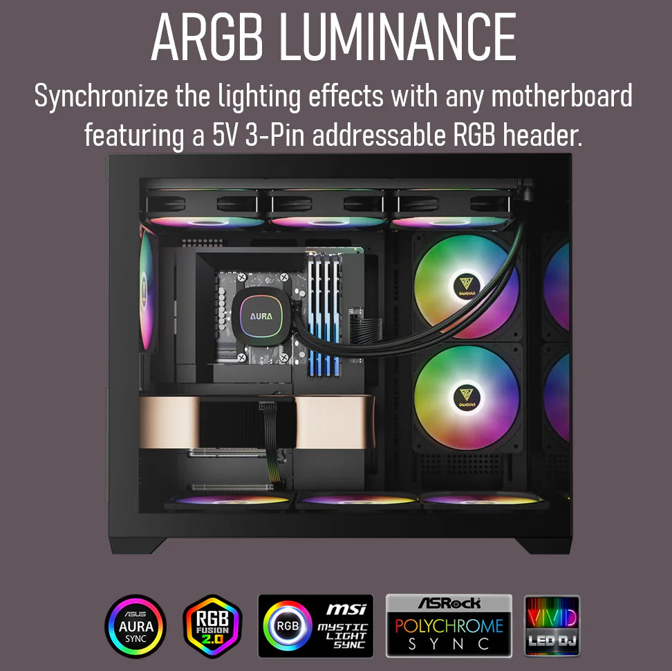 GAMDIAS AURA GL240 LITE ARGB AIO Liquid CPU Cooler With 240mm Radiator, Copper Base, PWM Hydraulic Fans, Motherboard Sync, LGA 1851 & AM5 Support, Easy Universal Mounting