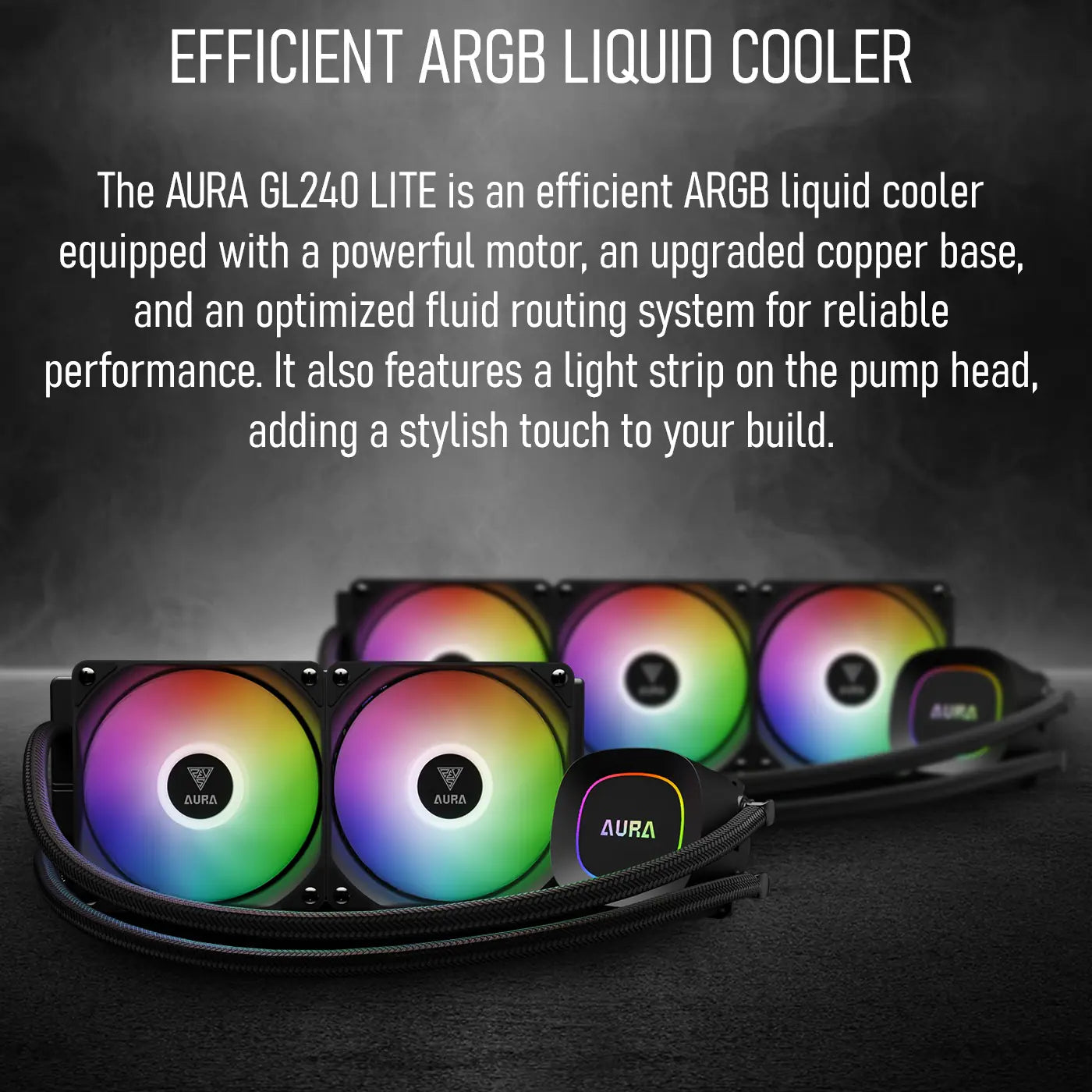 GAMDIAS AURA GL240 LITE ARGB AIO Liquid CPU Cooler With 240mm Radiator, Copper Base, PWM Hydraulic Fans, Motherboard Sync, LGA 1851 & AM5 Support, Easy Universal Mounting