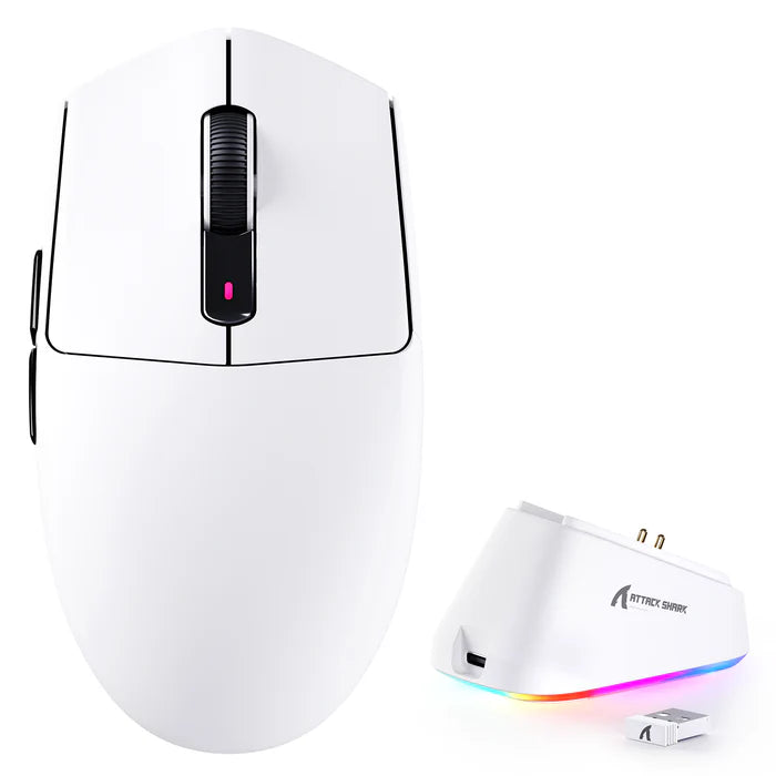 ATTACK SHARK G3 PRO Tri-mode Wireless Gaming Mouse with Charge Dock - White