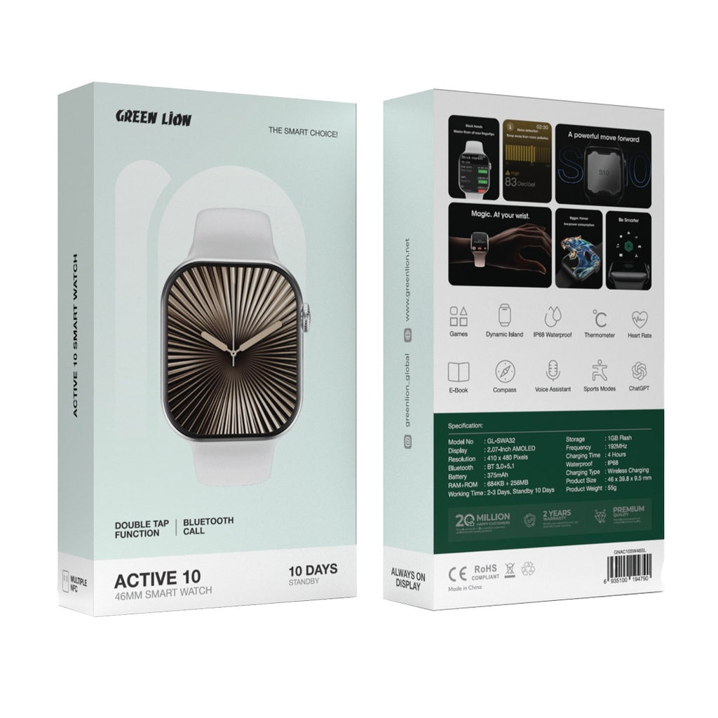 Green Lion Active 10 46MM Smart Watch White