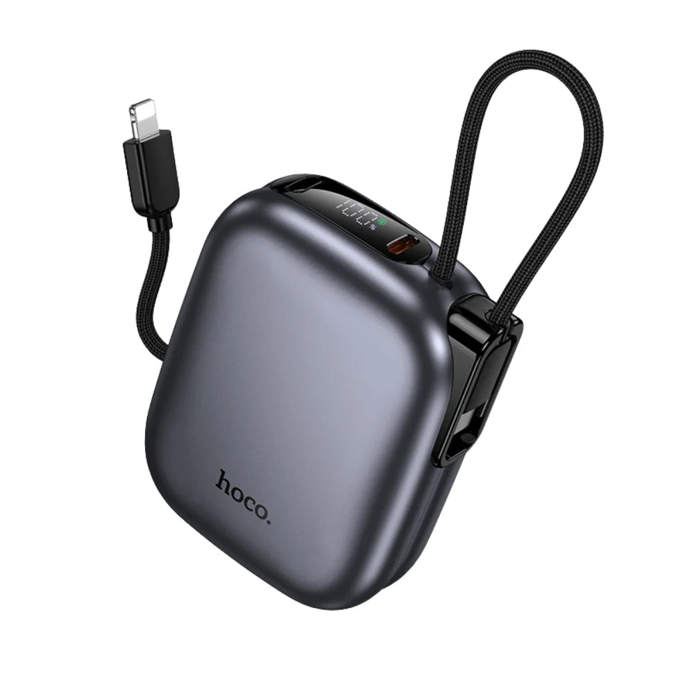 HOCO Q49 10000mAh Mini Power Bank, 20W PD Fast Charging, USB-C Port, Built-In Lightning Cable