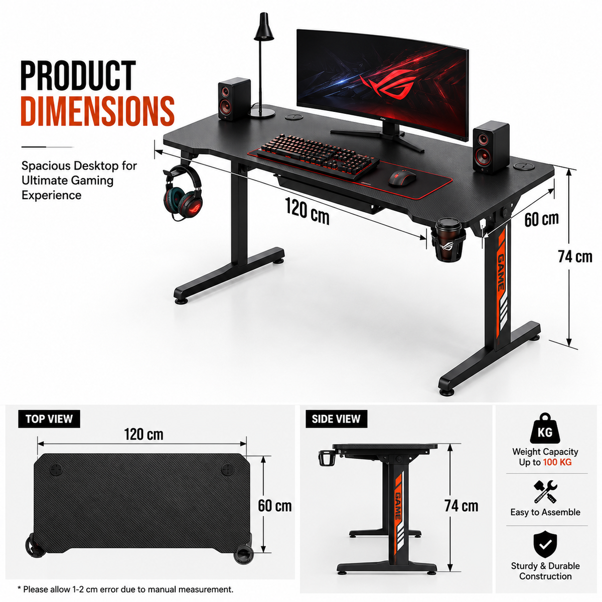 T-1 Gaming Desk 120cm Fixed Height
