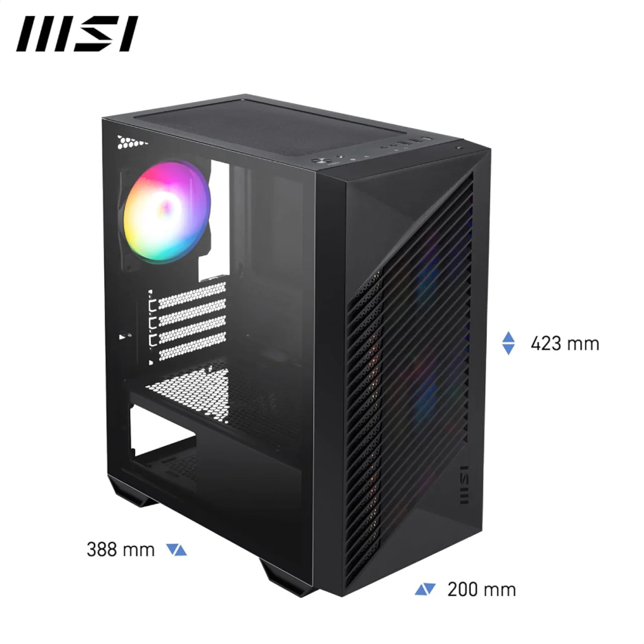 MSI Pro Forge M050A Mini Tower Gaming Case – Micro-ATX/ITX, 4 Auto RGB Fans, Tempered Glass | M050A