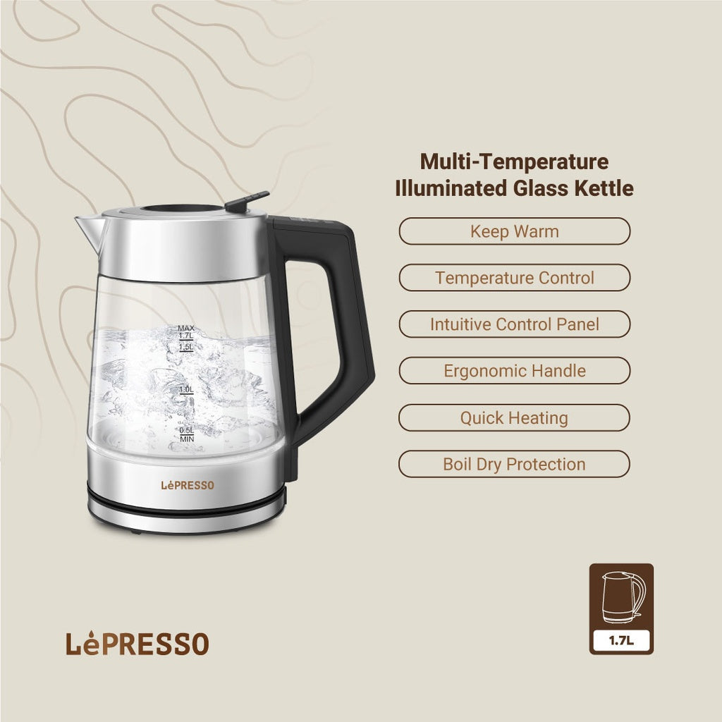 LePresso Multi-Temperature Illuminated Glass Kettle - Black