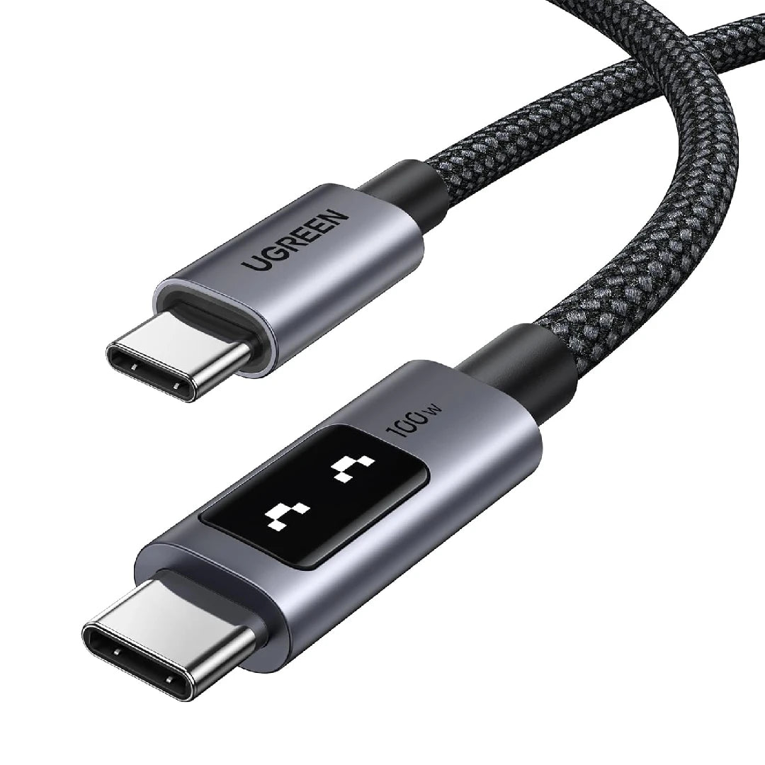 UGREEN Braided USB-C to USB-C Cable, 100W Fast Charge, LED Display, and Durable Design