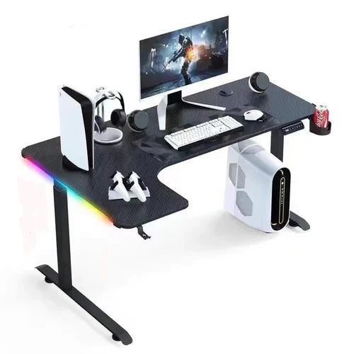 L-Shaped 140cm RGB Gaming Desk with Cup & Headset Holder - Black
