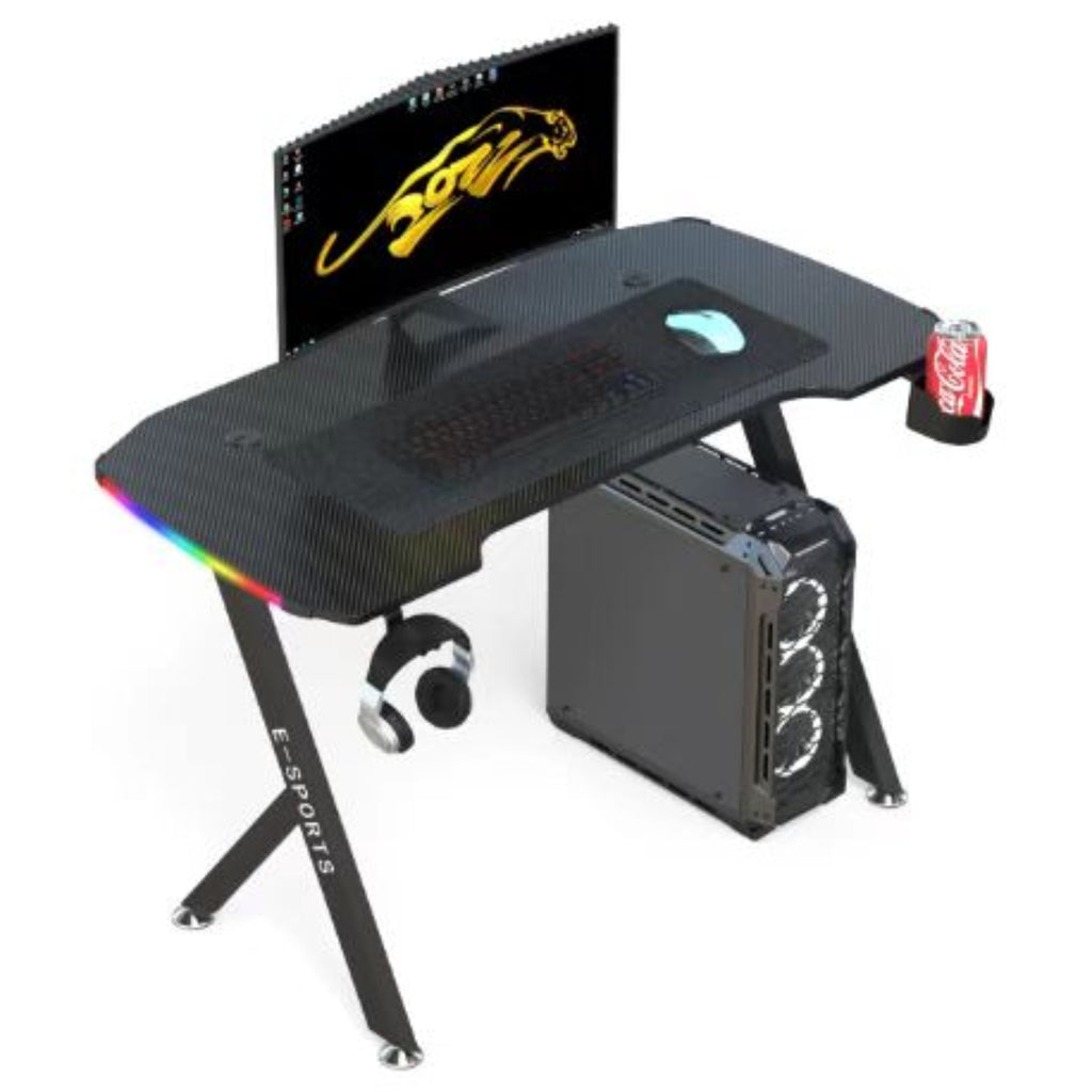 KY RGB Gaming Desk with Led Lights, Headset Holder & Cup Holder - 120cm