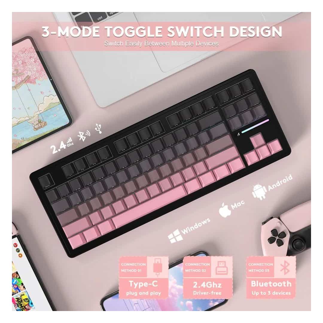 Attack Shark M87 PRO V2 RGB Tri-mode RGB Keyboard – Blackberry White Jade Switch