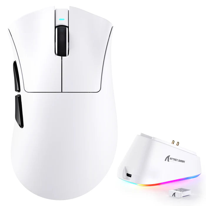 ATTACK SHARK V3PRO Ultra-Light Tri-Mode Gaming Mouse with Charging Dock - White