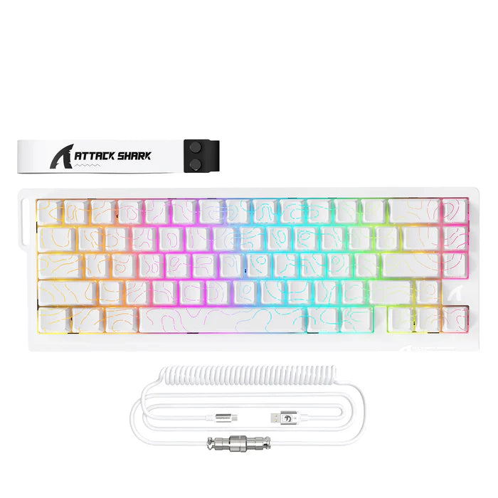 ATTACK SHARK X68MAX CNC Aluminum Keyboard magnetic Switch with C01Ultra RGB Coiled Cable - White Contour