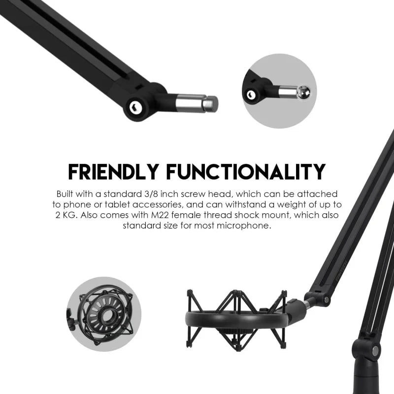 Fantech AC902s Studio Microphone Arm – 80cm Adjustable Stand with Desk Clamp