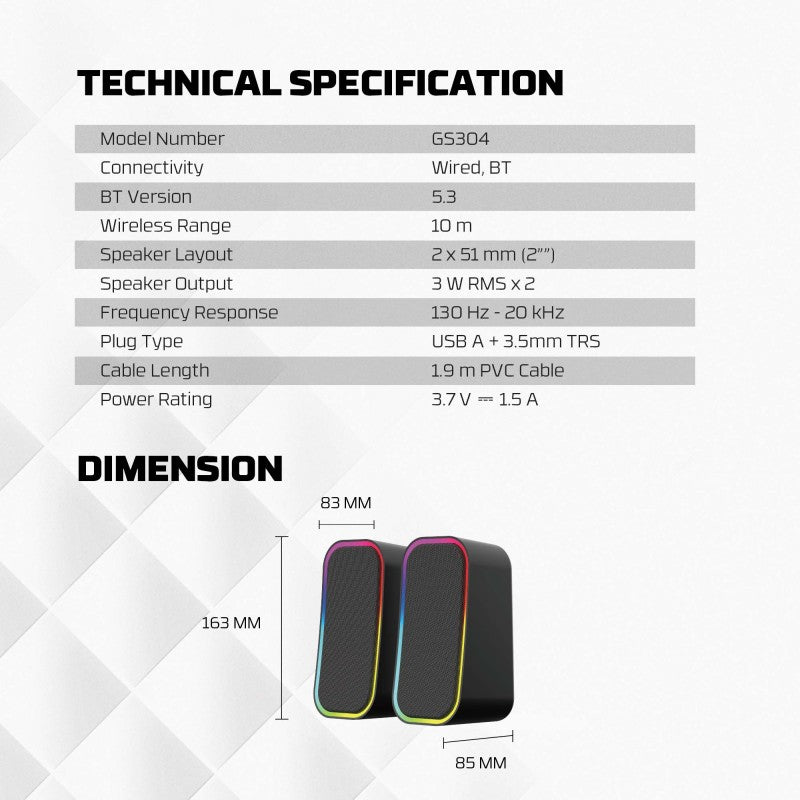 Fantech GS304 GROOVE Dual Mode (Wired & Bluetooth) RGB Gaming Speaker- BLACK