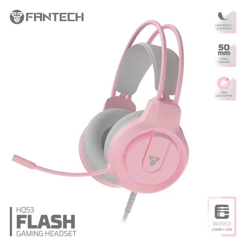 Fantech HQ53 FLASH Gaming Headset with LED Red Illumination and Crystal Clear Audio | PINK