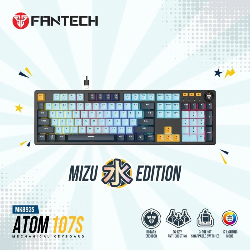 Fantech MIZU Edition MK893S - ATOM107S, Wired Mechanical Keyboard Sky Blue