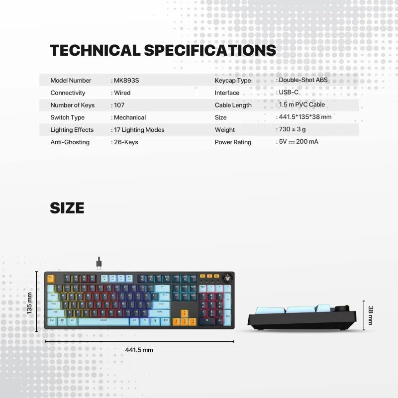 Fantech MIZU Edition MK893S - ATOM107S, Wired Mechanical Keyboard Sky Blue
