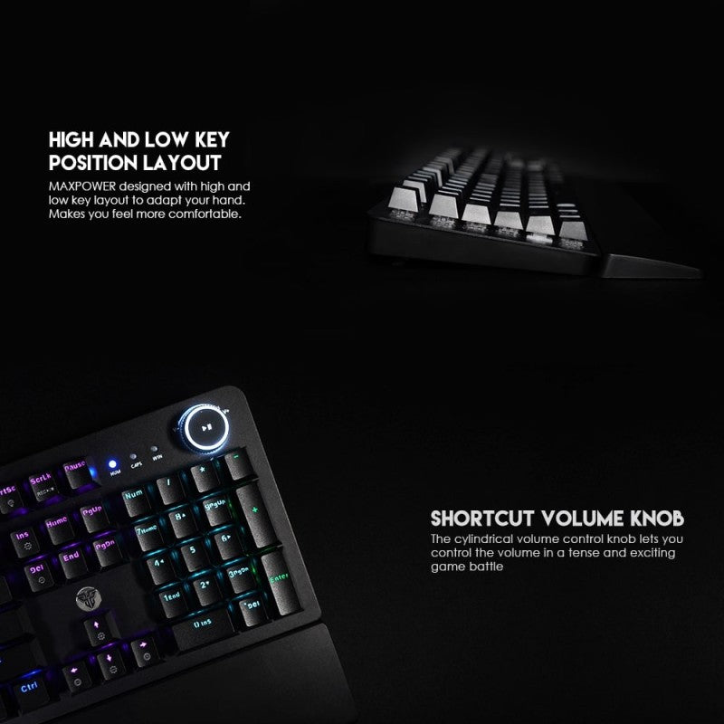 Fantech MK853 MAXPOWER, Pro Wired Mechanical Keyboard with RGB Lighting & Comfortable with wrist rest - WHITE